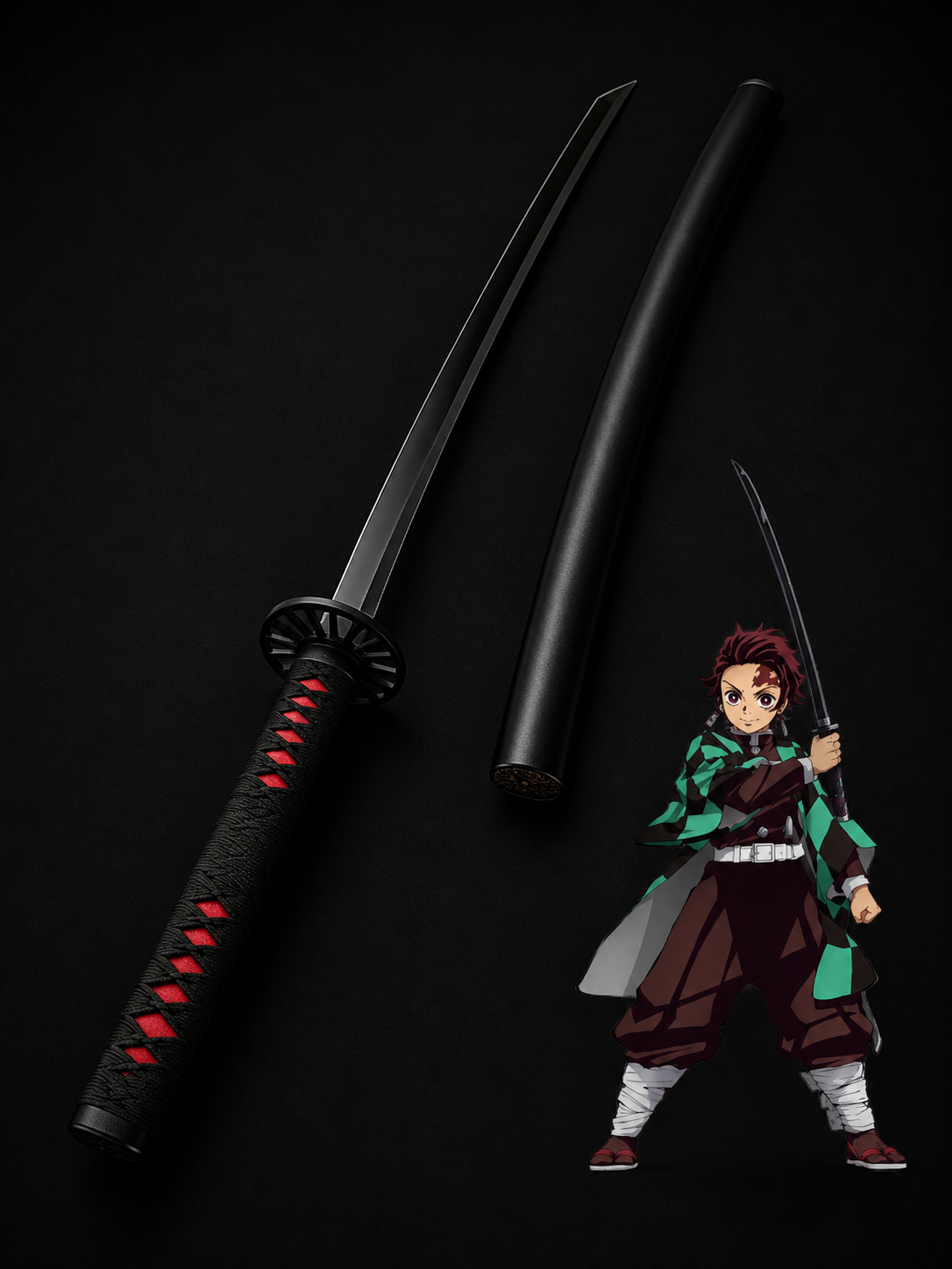 Tanjiro Kamado Black Wooden Katana (100cm)